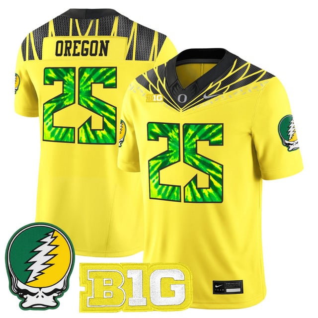 Men's Oregon Ducks 2025 Grateful Ducks Vapor Limited Jersey yellow #25 Oregon