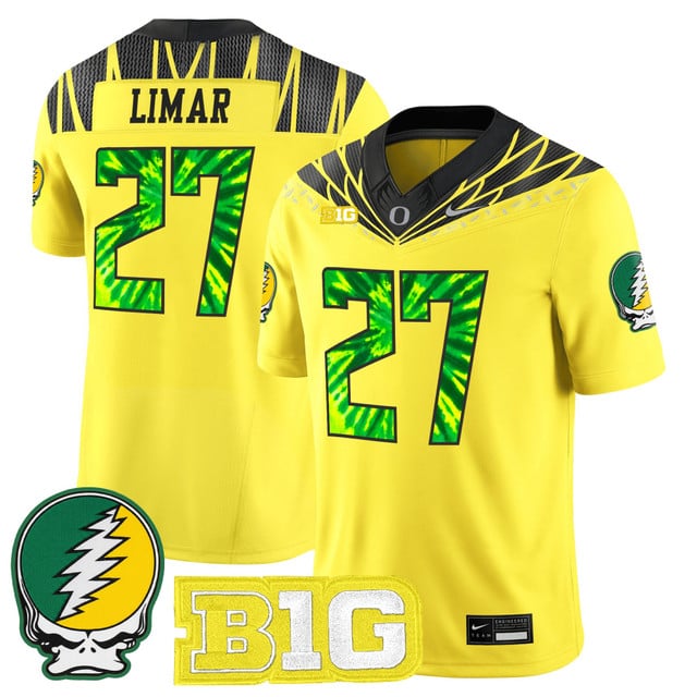 Men's Oregon Ducks 2025 Grateful Ducks Vapor Limited Jersey yellow #27 Jayden Limar