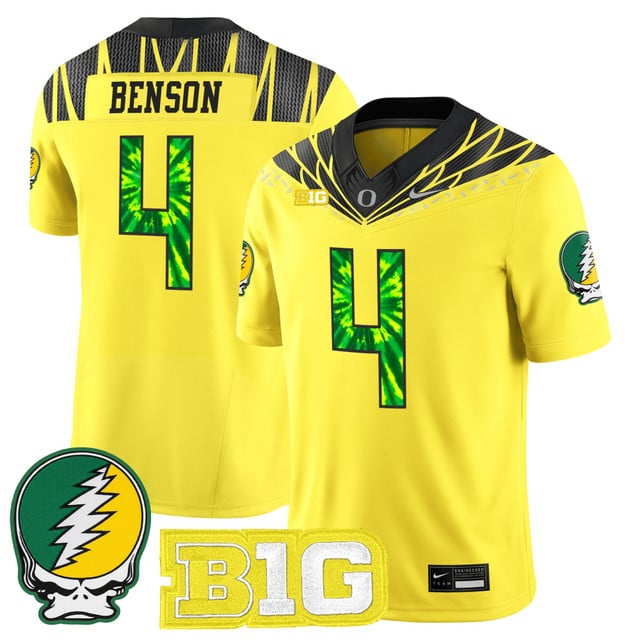 Men's Oregon Ducks 2025 Grateful Ducks Vapor Limited Jersey yellow #4 Malik Benson