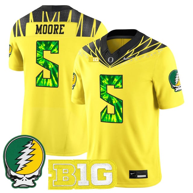 Men's Oregon Ducks 2025 Grateful Ducks Vapor Limited Jersey yellow #5 Dante Moore