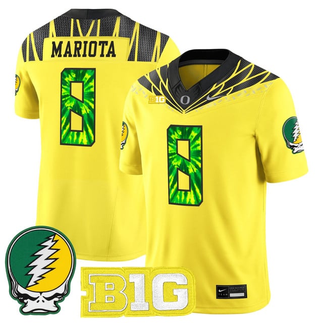Men's Oregon Ducks 2025 Grateful Ducks Vapor Limited Jersey yellow #8 Marcus Mariota