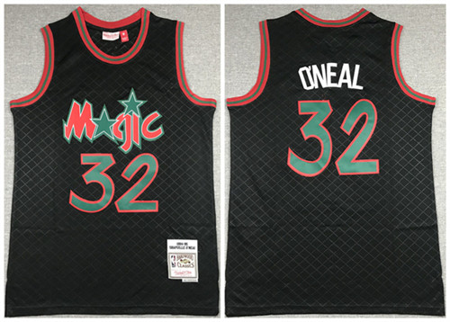Men's Orlando Magic #32 Shaquille O'Neal Black Throwback Stitched Jersey