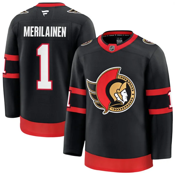 Men's Ottawa Senators #1 Leevi Merilainen Fanatics Home Black Premium Jersey 