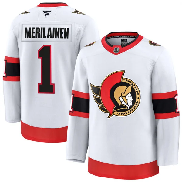 Men's Ottawa Senators #1 Leevi Merilainen Fanatics White Away Premium Jersey 