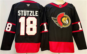 Men's Ottawa Senators #18 Tim St??tzle Black 2024-25 Home Stitched Hockey Jersey