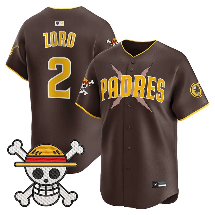 Men's Padres x One Piece Vapor Premier Limited Jersey brown #2 Zoro