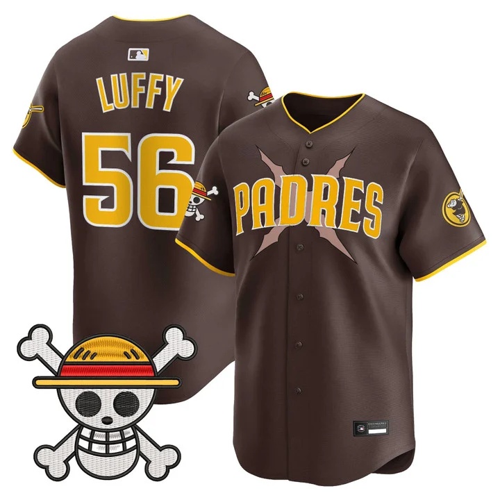 Men's Padres x One Piece Vapor Premier Limited Jersey brown #56 Luffy