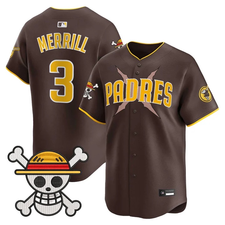 Men's Padres x One Piece Vapor Premier Limited Jersey brown#3 Jackson Merrill