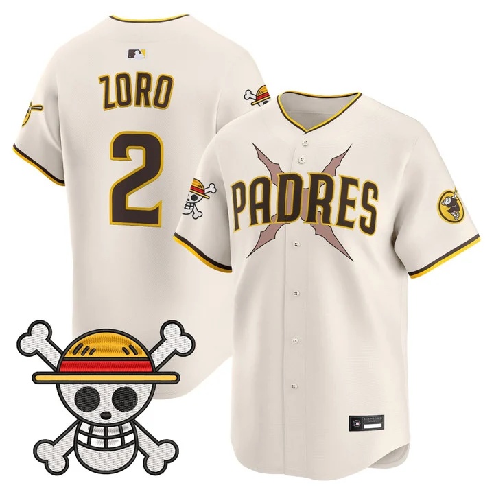 Men's Padres x One Piece Vapor Premier Limited Jersey cream #2 Zoro