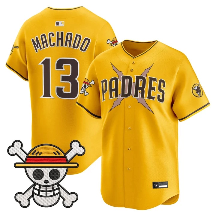 Men's Padres x One Piece Vapor Premier Limited Jersey gold #13 Manny Machado