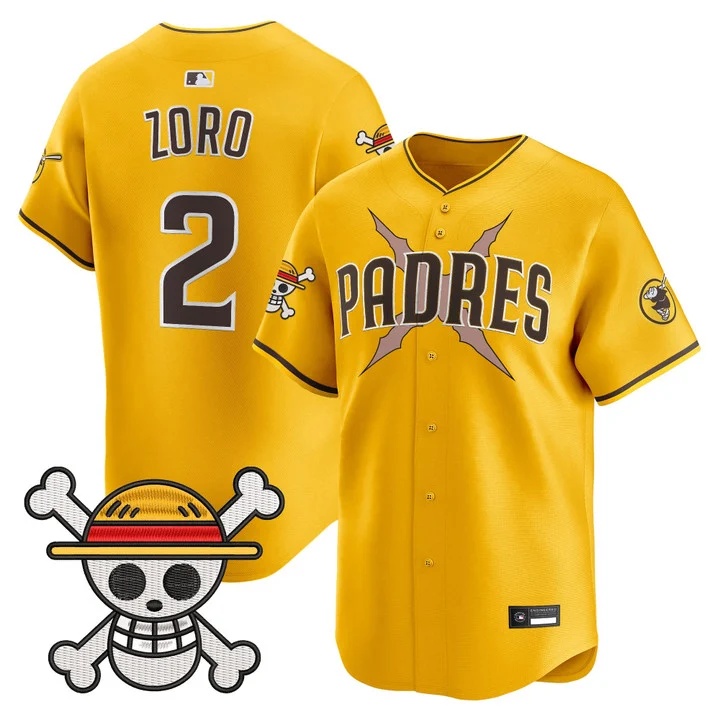 Men's Padres x One Piece Vapor Premier Limited Jersey gold #2 Zoro