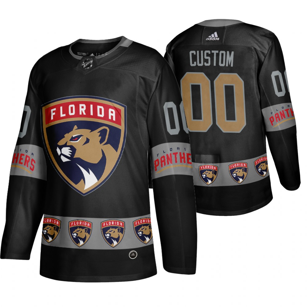 Men's Panthers #00 Custom Logo sleeve Breakaway Jersey Black