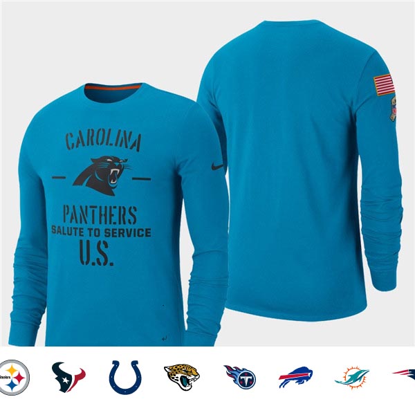 Men's Panthers Blue 2019 Salute to Service Sideline Long Sleeve T-Shirt