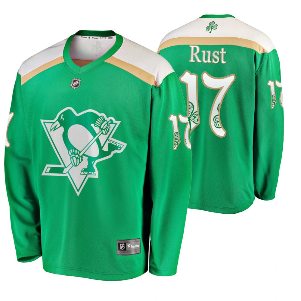 Men's Penguins #17 Bryan Rust Replica St. Patrick's Day Jersey Green