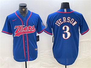 Men's Philadelphia 76ers #3 Allen Iverson Blue With Patch Cool Base Stitched Baseball Jersey