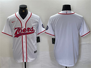 Men's Philadelphia 76ers Blank White With Patch Cool Base Stitched Baseball Jersey