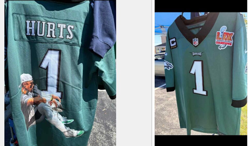 Men's Philadelphia Eagles #1 Jalen Hurts Green 2025 Eagles Logo Super Bowl LIX Patch With 4-Star C Patch New