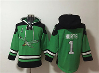 Men's Philadelphia Eagles #1 Jalen Hurts Green Ageless Must-Have Lace-Up Pullover Hoodie