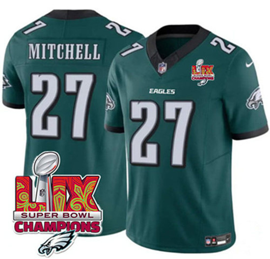 Men's Philadelphia Eagles #27 Quinyon Mitchell Green 2025 Eagles Logo Super Bowl LIX Patch New F.U.S.E. Vapor Untouchable Limited Football Stitched Jersey