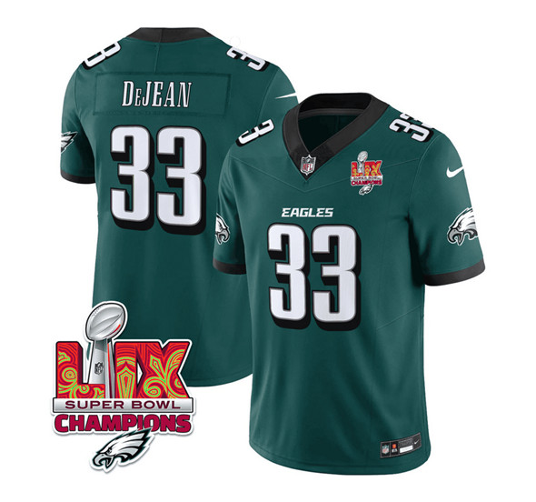 Men's Philadelphia Eagles #33 Cooper DeJean Green 2025 Eagles Logo Super Bowl LIX Patch New F.U.S.E. Vapor Untouchable Limited Football Stitched Jersey