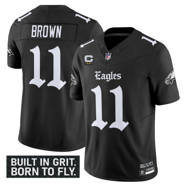 Men's Philadelphia Eagles 'Gothic Philly Edition' Vapor Limited Jersey V2 - All Stitched Black A.J. Brown