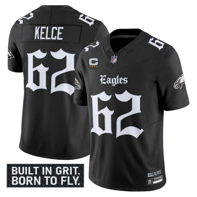 Men's Philadelphia Eagles 'Gothic Philly Edition' Vapor Limited Jersey V2 - All Stitched Black Jason Kelce