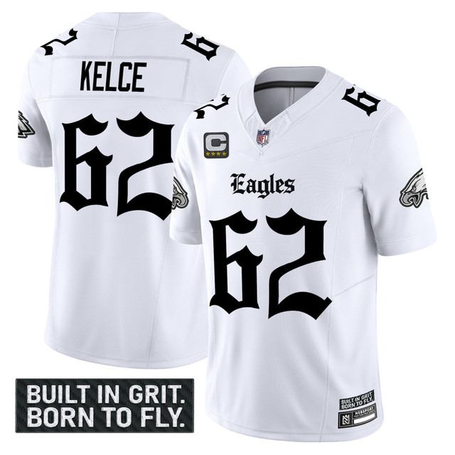 Men's Philadelphia Eagles 'Gothic Philly Edition' Vapor Limited Jersey V2 - All Stitched White Jason Kelce