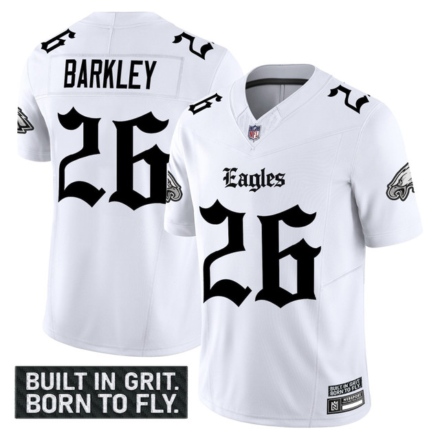 Men's Philadelphia Eagles 'Gothic Philly Edition' Vapor Limited Jersey V2 - All Stitched White Saquon Barkley
