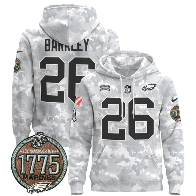 Men's Philadelphia Eagles 2024 Salute to Service Establishment Year Patch Pullover Hoodie #26 BARKLEY.webp