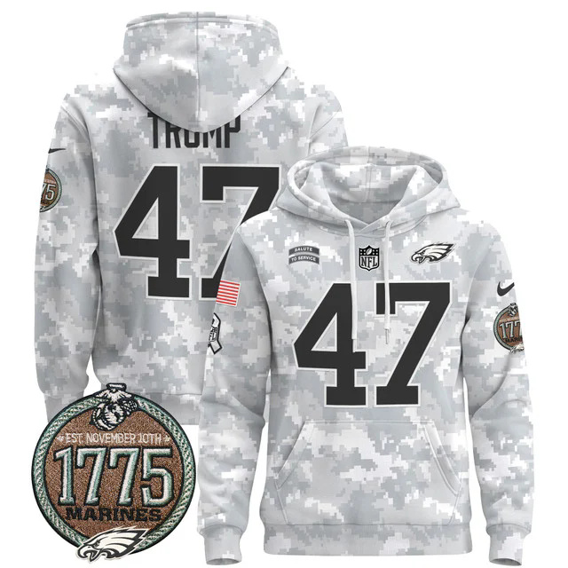 Men's Philadelphia Eagles 2024 Salute to Service Establishment Year Patch Pullover Hoodie #47 TRUMP.webp
