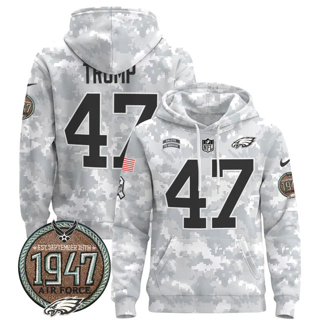 Men's Philadelphia Eagles 2024 Salute to Service Establishment Year Patch Pullover Hoodie AIR FORCE #47 TRUMP.webp