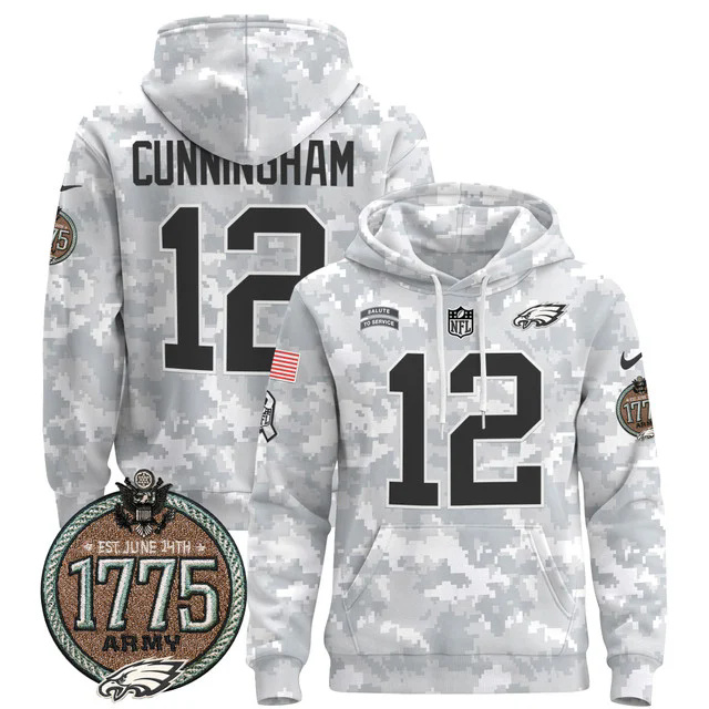 Men's Philadelphia Eagles 2024 Salute to Service Establishment Year Patch Pullover Hoodie ARMY #12 CUNNINGHAM.webp