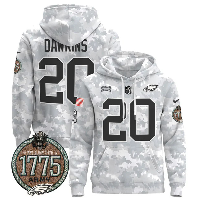 Men's Philadelphia Eagles 2024 Salute to Service Establishment Year Patch Pullover Hoodie ARMY #20 DAWKINS.webp