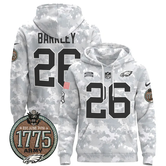 Men's Philadelphia Eagles 2024 Salute to Service Establishment Year Patch Pullover Hoodie ARMY #26 BARKLEY.webp