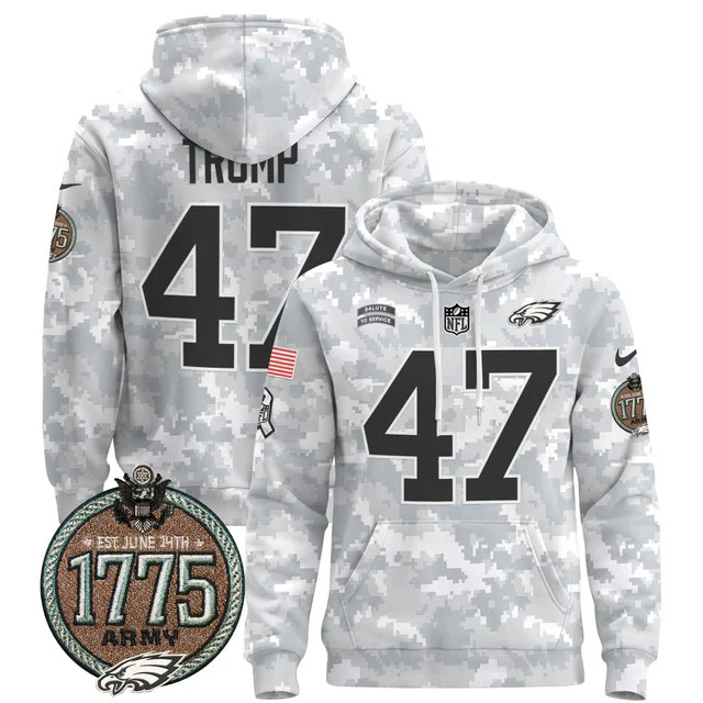 Men's Philadelphia Eagles 2024 Salute to Service Establishment Year Patch Pullover Hoodie ARMY #47 TRUMP.webp