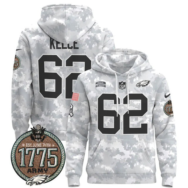 Men's Philadelphia Eagles 2024 Salute to Service Establishment Year Patch Pullover Hoodie ARMY #62 KELCE.webp