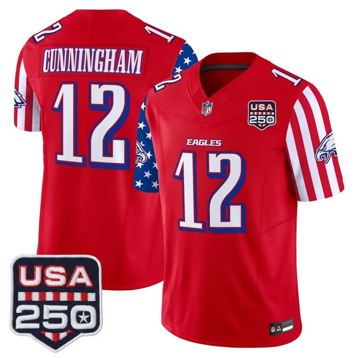 Men's Philadelphia Eagles America 250 Edition Vapor Limited Jersey RED #12 RANDALL CUNNINGHAM
