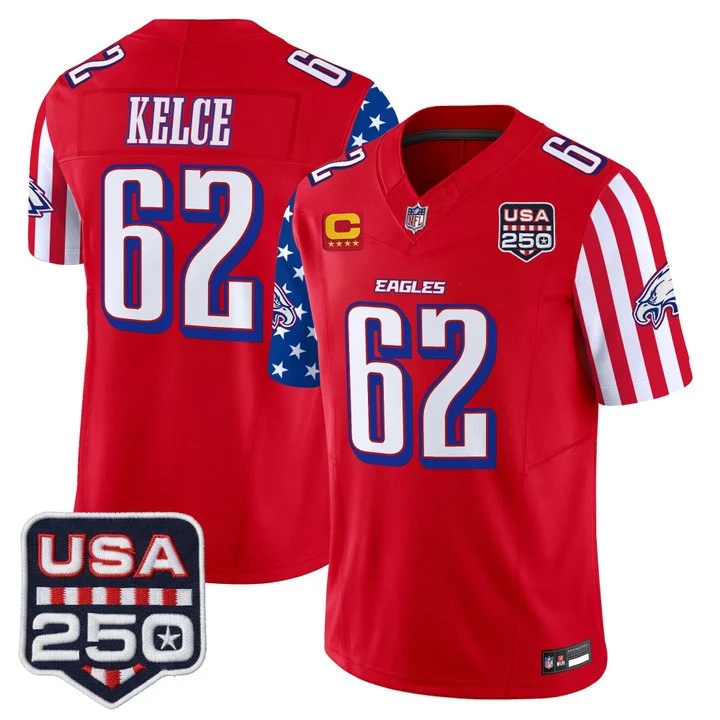 Men's Philadelphia Eagles America 250 Edition Vapor Limited Jersey RED #62 JASON KELCE