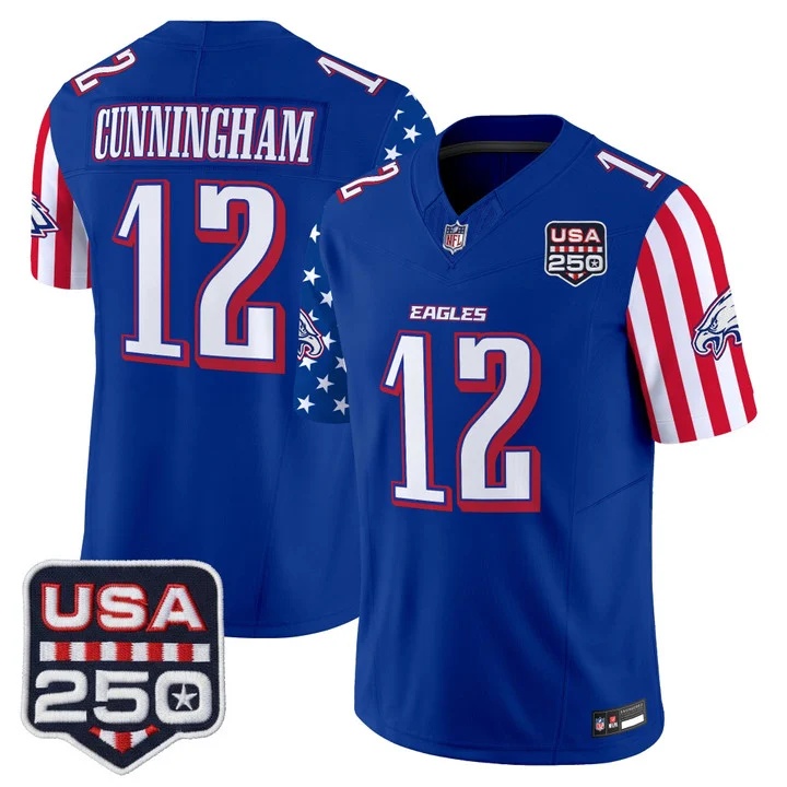 Men's Philadelphia Eagles America 250 Edition Vapor Limited Jersey ROYAL #12 RANDALL CUNNINGHAM