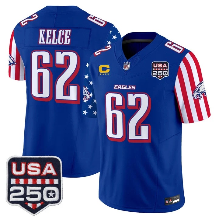 Men's Philadelphia Eagles America 250 Edition Vapor Limited Jersey ROYAL #62 JASON KELCE