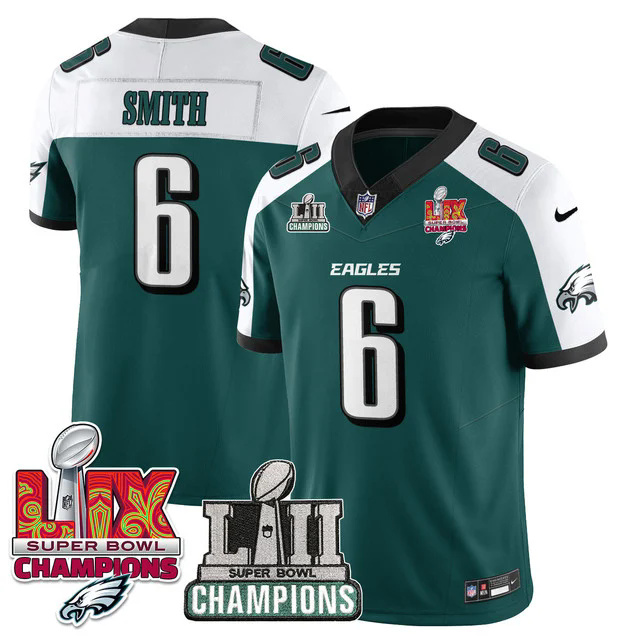 Men's Philadelphia Eagles LII-LIX Super Bowl Champions Vapor Limited Jersey GREEN #6 SMITH.webp