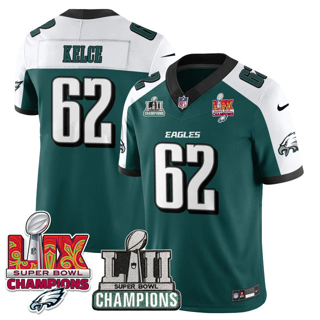 Men's Philadelphia Eagles LII-LIX Super Bowl Champions Vapor Limited Jersey GREEN #62 KELCE.webp
