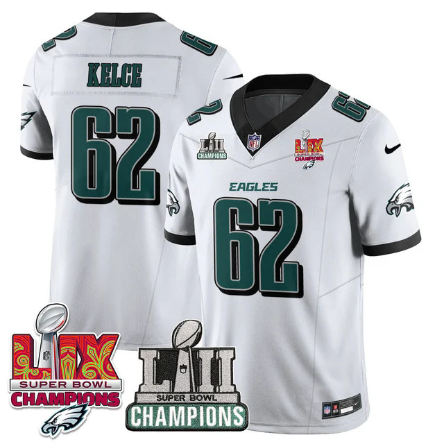 Men's Philadelphia Eagles LII-LIX Super Bowl Champions Vapor Limited Jersey WHITE #62 KELCE.webp