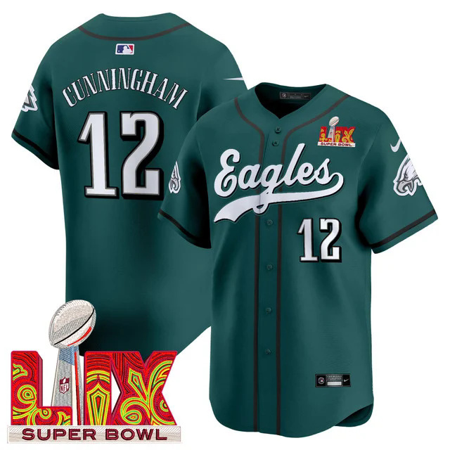 Men's Philadelphia Eagles Midnight Green Super Bowl LIX Vapor Baseball Jersey #12 CUNNINGHAM.webp