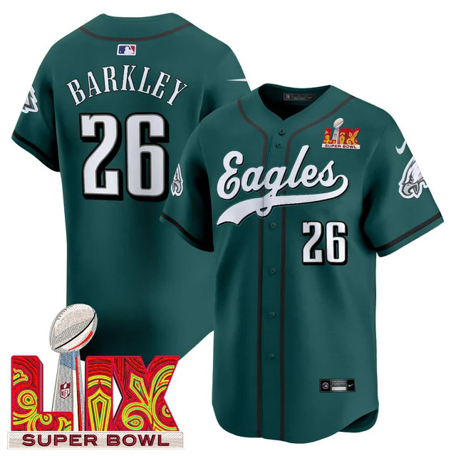 Men's Philadelphia Eagles Midnight Green Super Bowl LIX Vapor Baseball Jersey #26 BARKLEY.webp