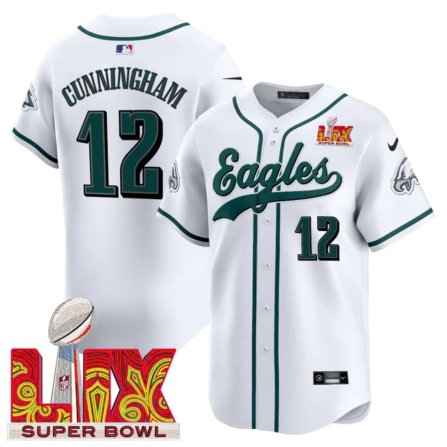 Men's Philadelphia Eagles Midnight Green Super Bowl LIX Vapor Baseball Jersey WHITE #12 CUNNINGHAM.webp