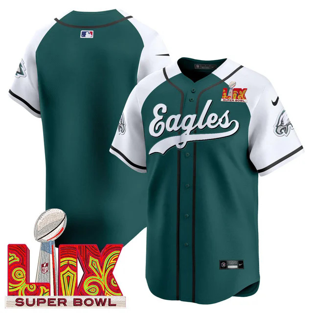 Men's Philadelphia Eagles Midnight Green Super Bowl LIX Vapor Baseball Jersey WHITE&GEREEN BLANK.webp