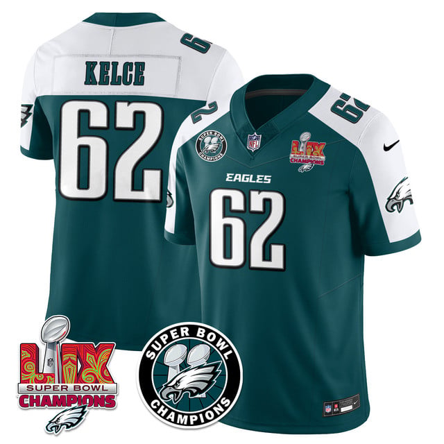 Men's Philadelphia Eagles Super Bowl LIX Champions Jersey #62 Jason Kelce