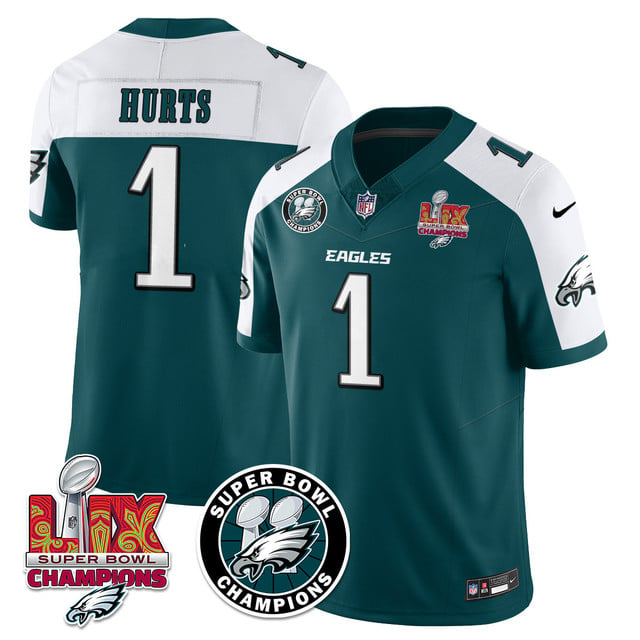 Men's Philadelphia Eagles Super Bowl LIX Champions Jersey ALTERNATE GREEN#1 JALEN HURTS
