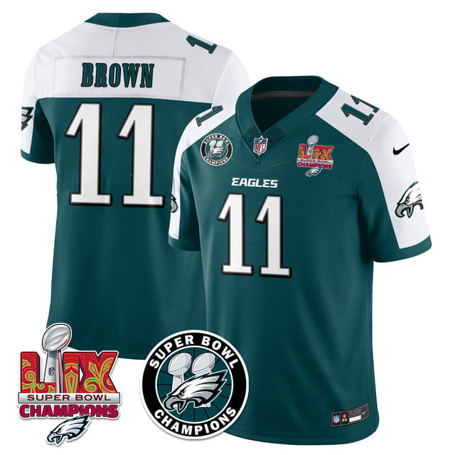 Men's Philadelphia Eagles Super Bowl LIX Champions Jersey ALTERNATE GREEN#11 A.J. BROWN